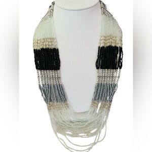 Black and Silver Multi-Strand Glass Seed bead Vintage Necklace